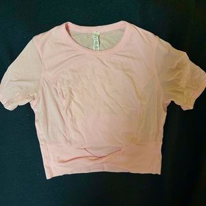 Pink Lulu lemon Cropped Cotton Ribbed-Band T-Shirt